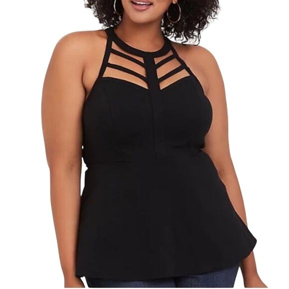 Torrid Black Caged Neck Sleeveless Peplum Top Size 4 - Picture 1 of 7